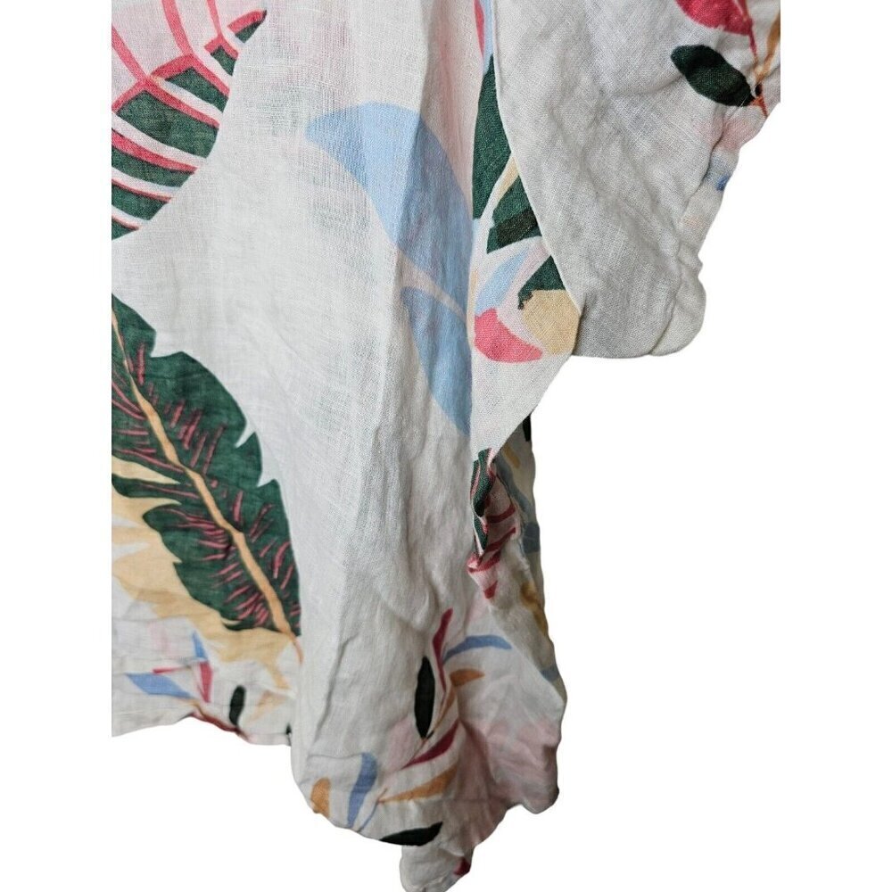 Cynthia Rowley Plus 3X Linen Blouse Top White Floral Leaf Print Tunic - Picture 6 of 8